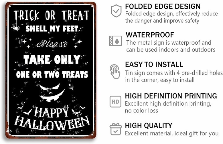 Personalized Trick Or Treat Vintage Metal Sign - Witch & Pumpkin Halloween Decor For Home Or Cafe