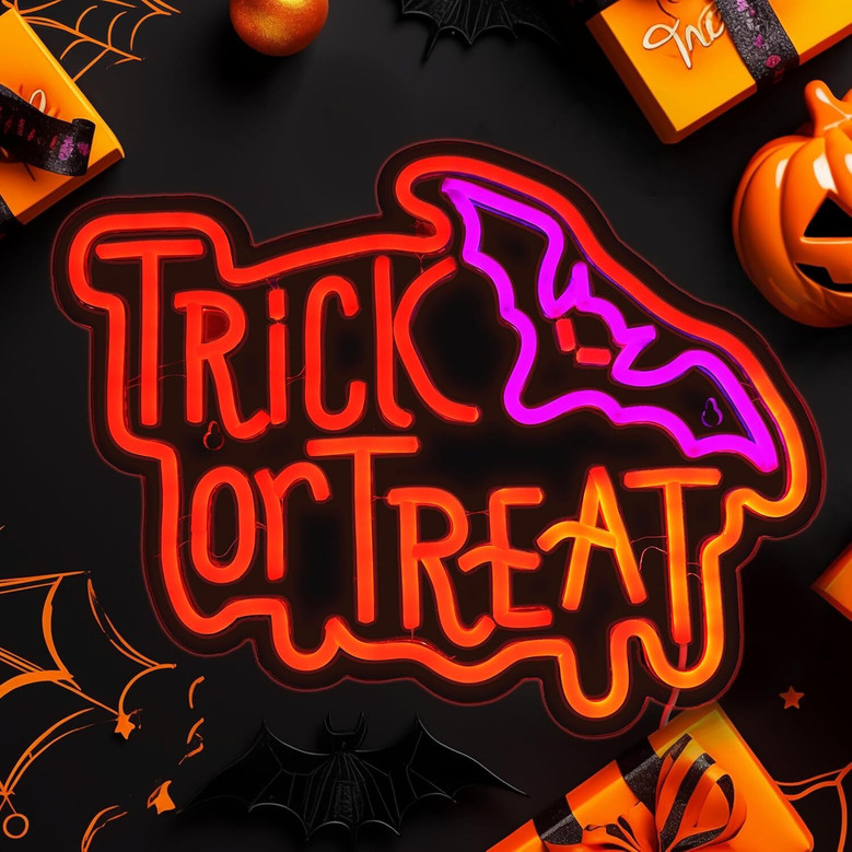 Adjustable Trick Or Treat Neon Sign For Halloween Wall DéCor – Battery Or USB Powered, Indoor Decoration