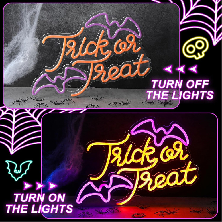 Gothic Trick Or Treat Neon Sign For Halloween Parties Or Weddings - USB Powered LED Light