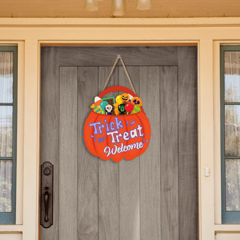 Heartfelt Halloween Trick Or Treat Wooden Sign For Front Door Welcome DéCor - Ideal For Halloween Home Decoration