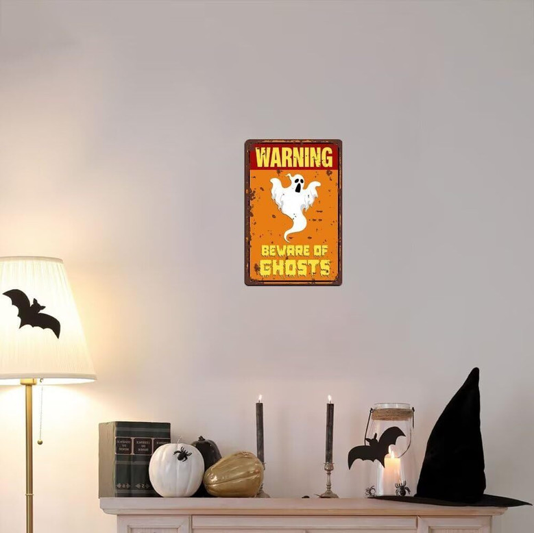 Spooky Vintage Ghost Halloween Metal Sign For Party Decor In Home Or Bar