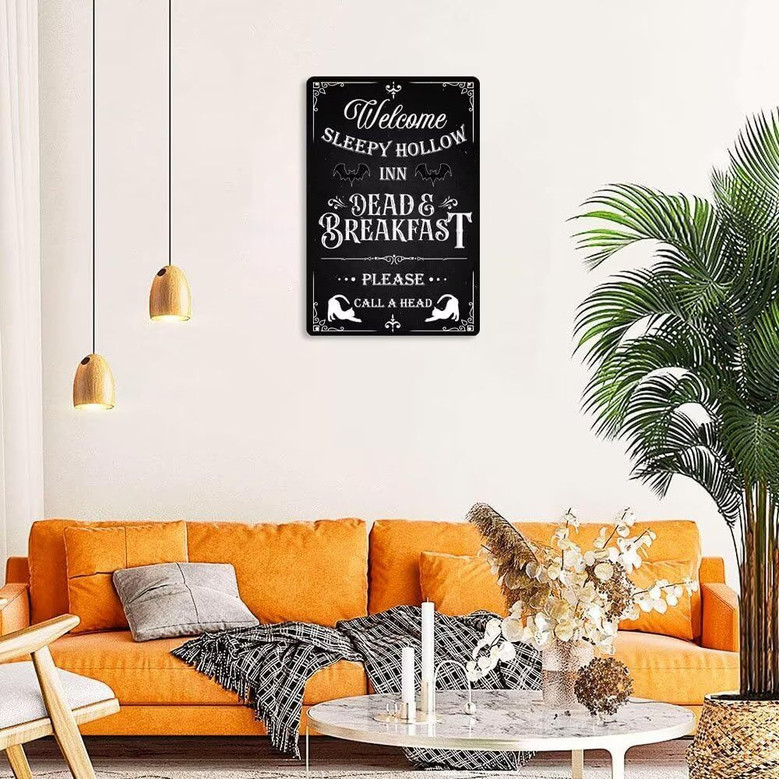 Spooky Welcome To Sleepy Hollow Inn Metal Sign For Halloween Decor In Kitchen Or Home Bar - Vintage Style
