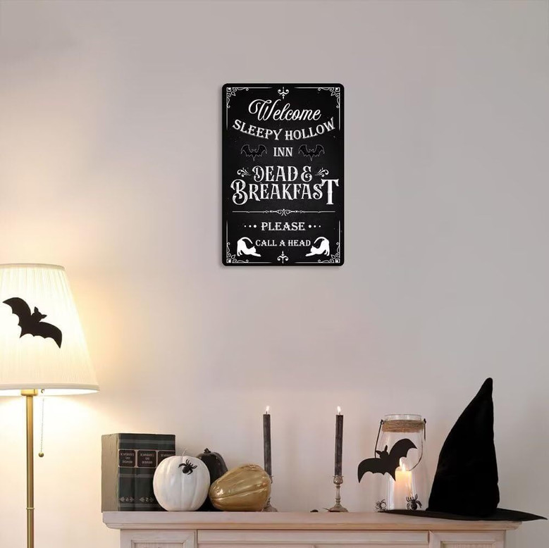Spooky Welcome To Sleepy Hollow Inn Metal Sign For Halloween Decor In Kitchen Or Home Bar - Vintage Style