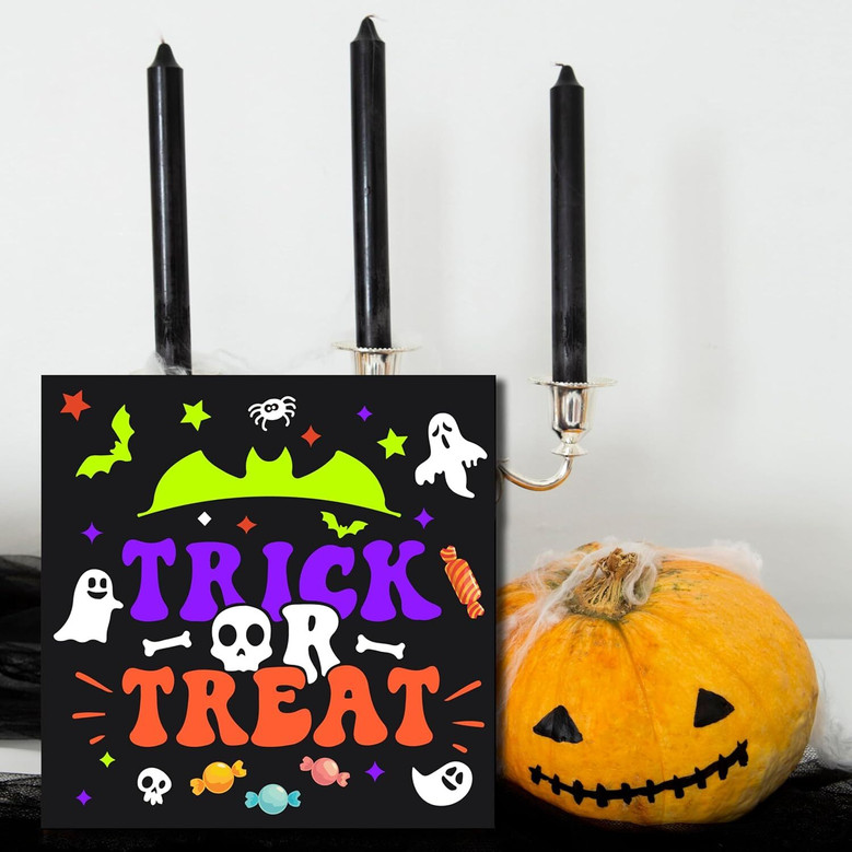 Farmhouse Trick Or Treat Wooden Plaque - Halloween DéCor For Home, Bedroom, Office