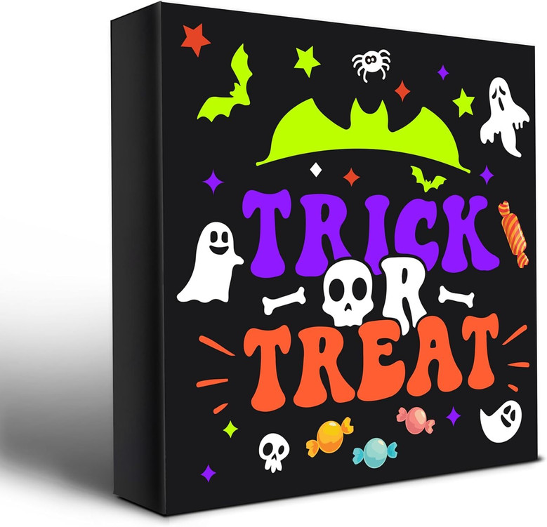 Farmhouse Trick Or Treat Wooden Plaque - Halloween DéCor For Home, Bedroom, Office
