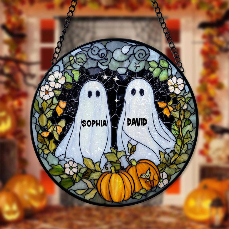 Personalized Ghost Couple Stained Glass - Spooky Anniversary Gift For Halloween Lovers
