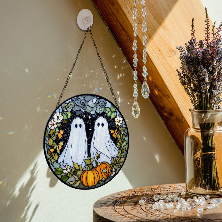 Personalized Ghost Couple Stained Glass - Spooky Anniversary Gift For Halloween Lovers