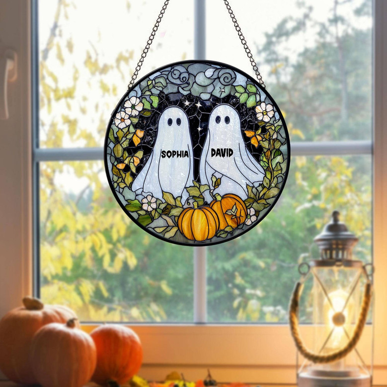 Personalized Ghost Couple Stained Glass - Spooky Anniversary Gift For Halloween Lovers