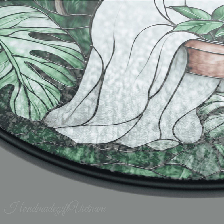 Cute Ghost Plant Stained Glass Suncatcher For Halloween - Monstera Lovers' Window Decor