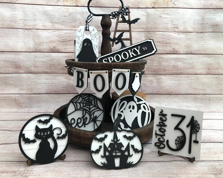 Spooky Black Cat Boo Mini Wood Sign For Halloween Decor