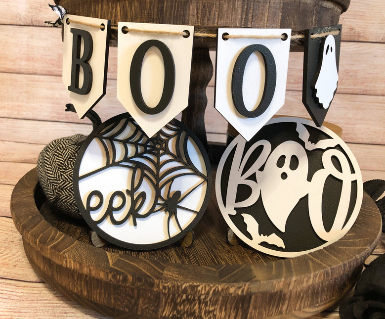 Spooky Black Cat Boo Mini Wood Sign For Halloween Decor