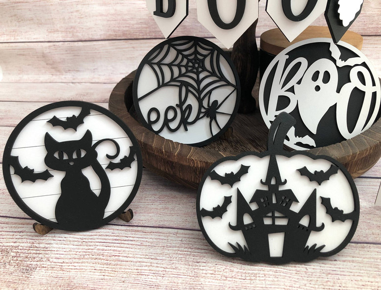 Spooky Black Cat Boo Mini Wood Sign For Halloween Decor