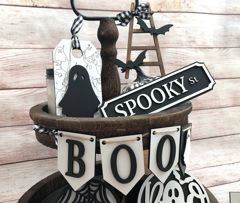 Spooky Black Cat Boo Mini Wood Sign For Halloween Decor