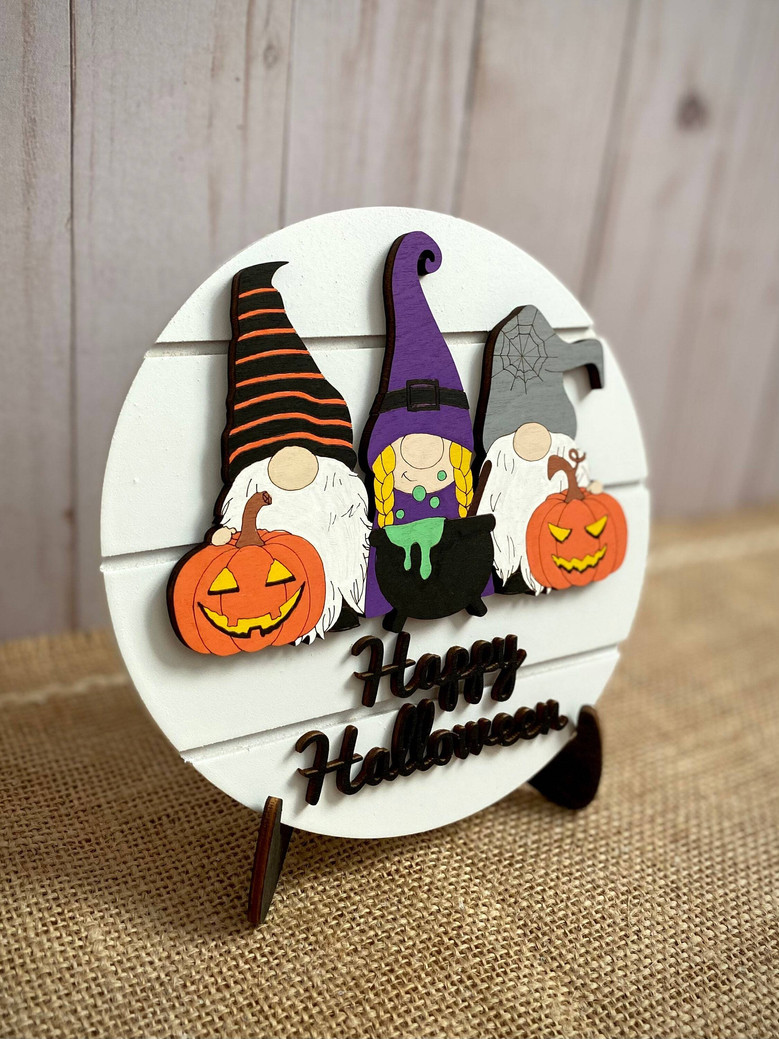 3D Halloween Gnome Faux Shiplap Wood Sign - Tiered Tray Decoration For Halloween