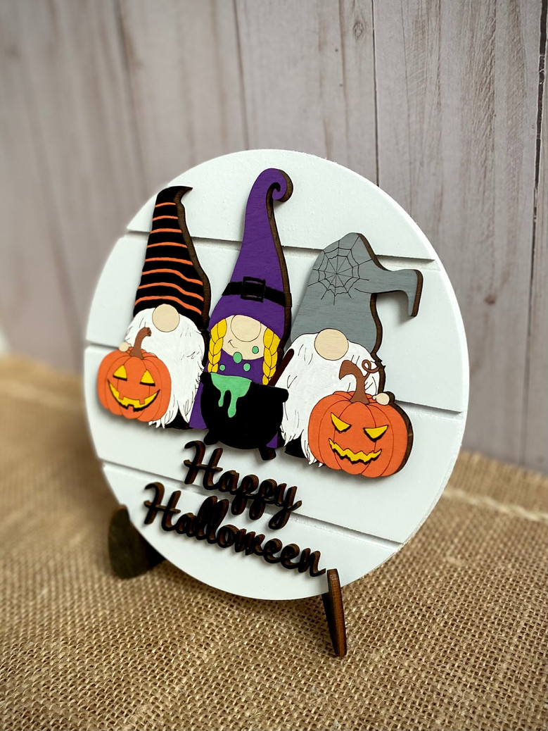 3D Halloween Gnome Faux Shiplap Wood Sign - Tiered Tray Decoration For Halloween