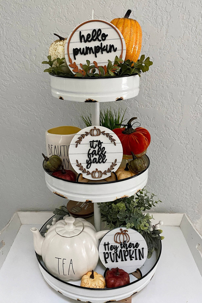 Rustic Pumpkin Wood Sign For Halloween DéCor - Fall Farmhouse Style Mini Sign For Tier Trays