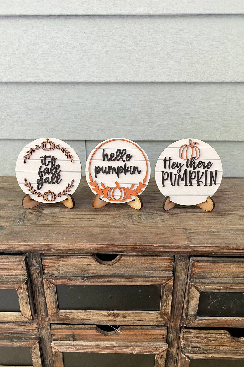 Rustic Pumpkin Wood Sign For Halloween DéCor - Fall Farmhouse Style Mini Sign For Tier Trays
