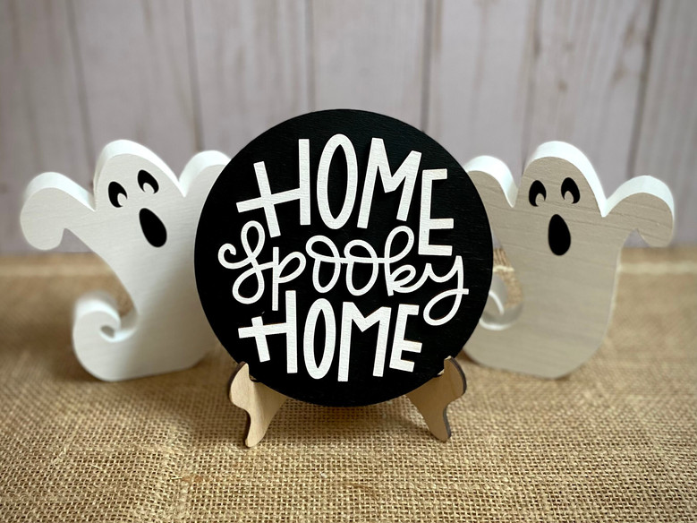 Spooky 3D Round Halloween Wood Sign Decor For Tiered Tray And Shelf - Trick Or Treat Home Accent