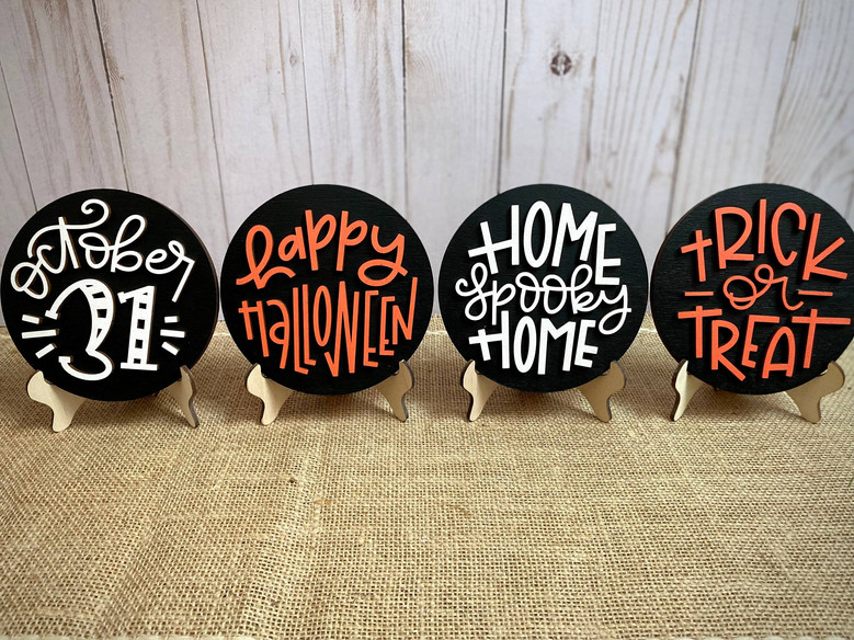 Spooky 3D Round Halloween Wood Sign Decor For Tiered Tray And Shelf - Trick Or Treat Home Accent