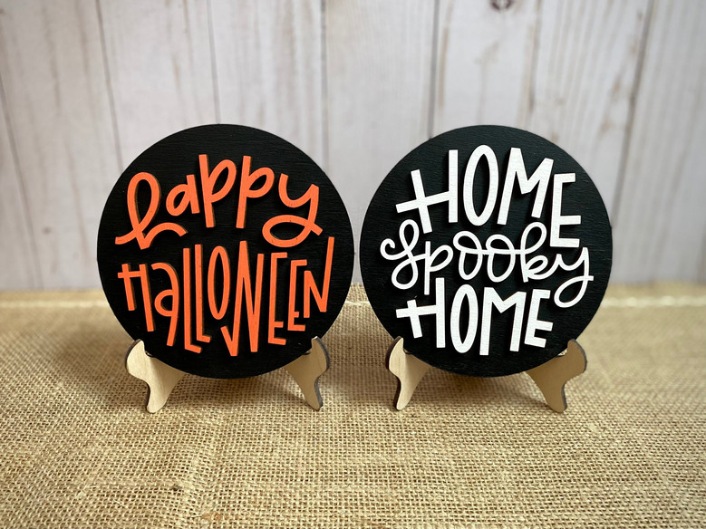 Spooky 3D Round Halloween Wood Sign Decor For Tiered Tray And Shelf - Trick Or Treat Home Accent