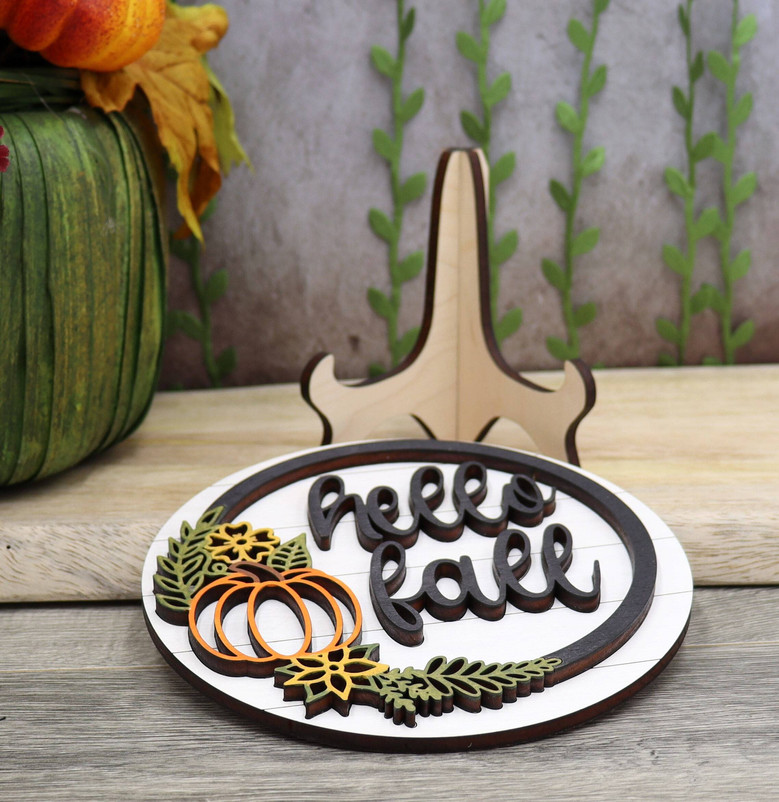 Mini Autumn Wood Sign With Pumpkin For Tiered Tray Halloween Decor 3D Falling Leaves 4 Or 6 Inch
