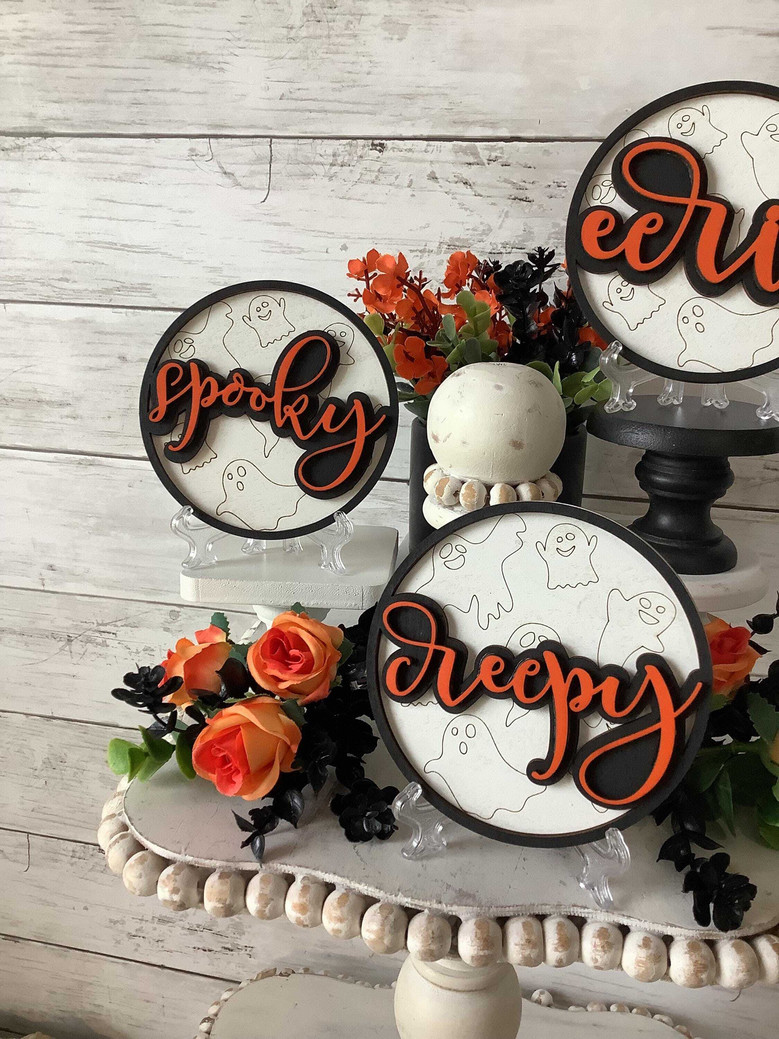 Mini Halloween Wood Sign For Spooky Decor - Perfect For Tiered Trays And Home Display