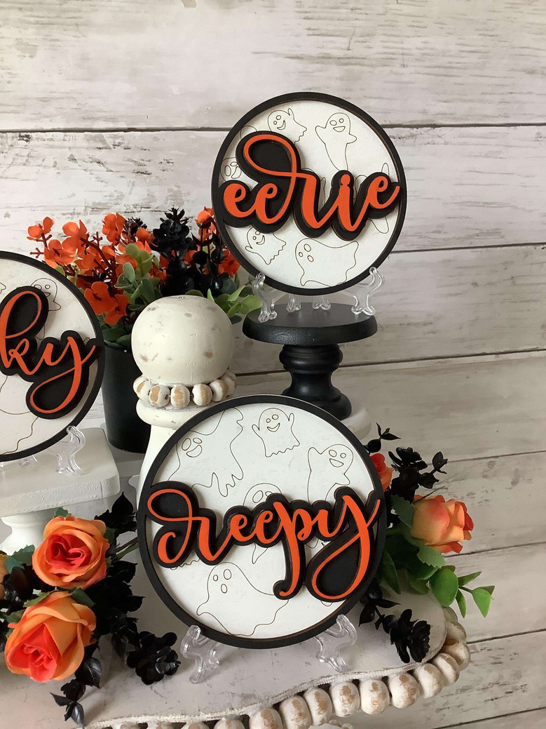Mini Halloween Wood Sign For Spooky Decor - Perfect For Tiered Trays And Home Display