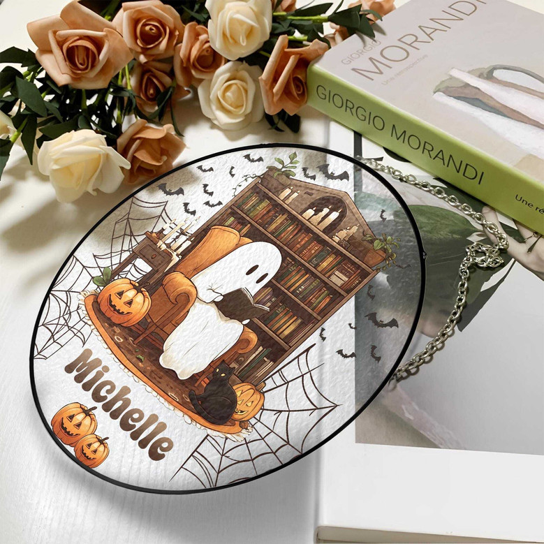 Cute Ghost Reading Book Suncatcher - Personalized Indoor Decor For Book Lovers At Halloween