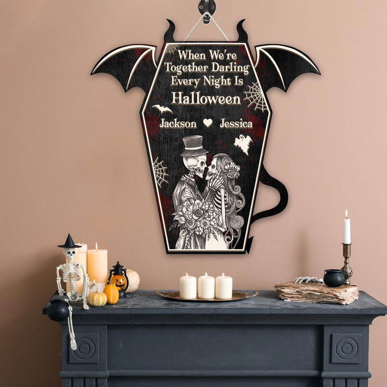 Thoughtful Skeleton Wood Sign For Couples – Personalized Halloween Decor & Anniversary Gifts