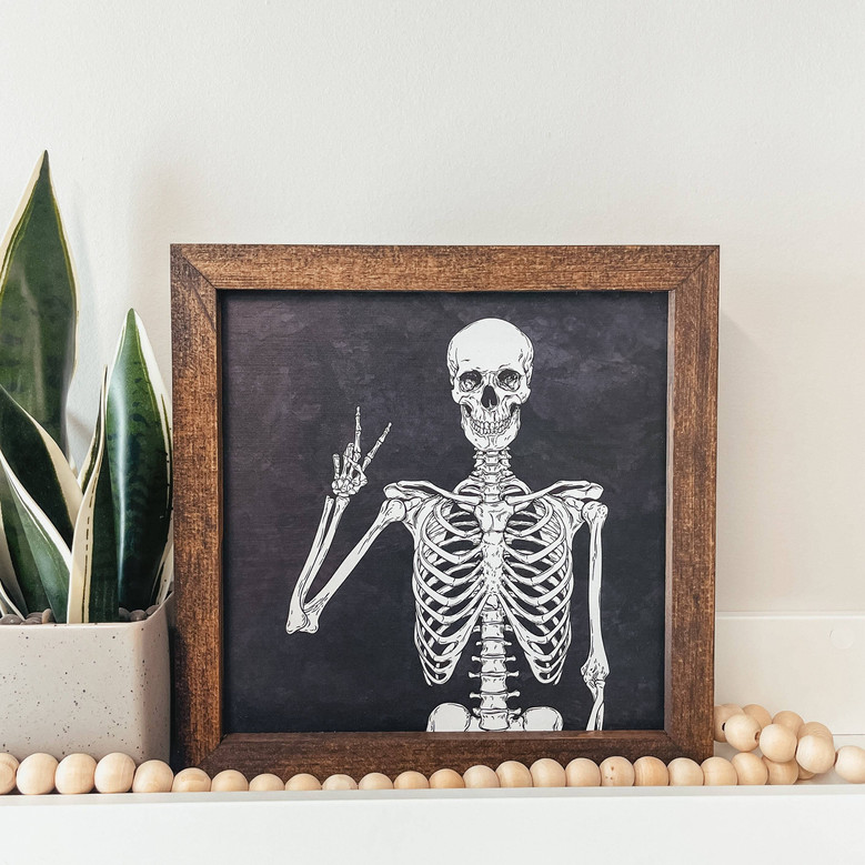 Cute Skeleton Halloween Wood Sign For Spooky Halloween Decor - Indoor Or Outdoor Use