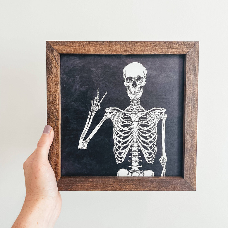 Cute Skeleton Halloween Wood Sign For Spooky Halloween Decor - Indoor Or Outdoor Use