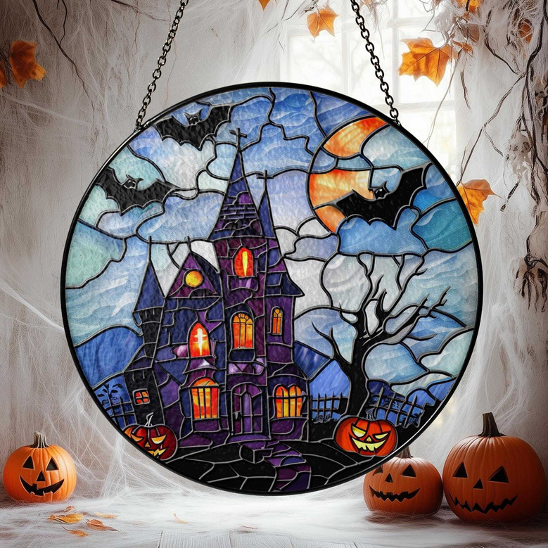 Spooky Halloween Stained Glass Suncatcher Ornament For Festive Home Decor