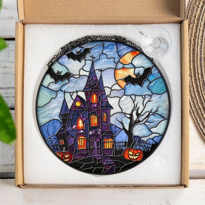Spooky Halloween Stained Glass Suncatcher Ornament For Festive Home Decor