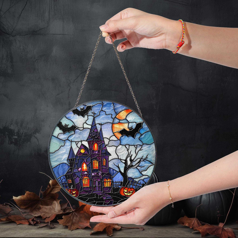 Spooky Halloween Stained Glass Suncatcher Ornament For Festive Home Decor