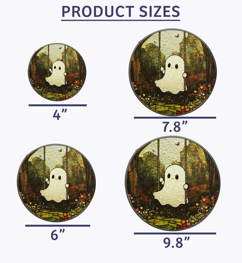 Charming Ghost Swing Stained Glass Suncatcher For Halloween | Spooky Cute Decoration For Ghost Lovers