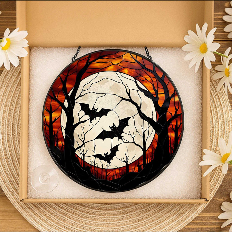 Halloween Bat Stained Glass Suncatcher For Spooky Autumn Window Decor - Gothic Fall Hanging Art