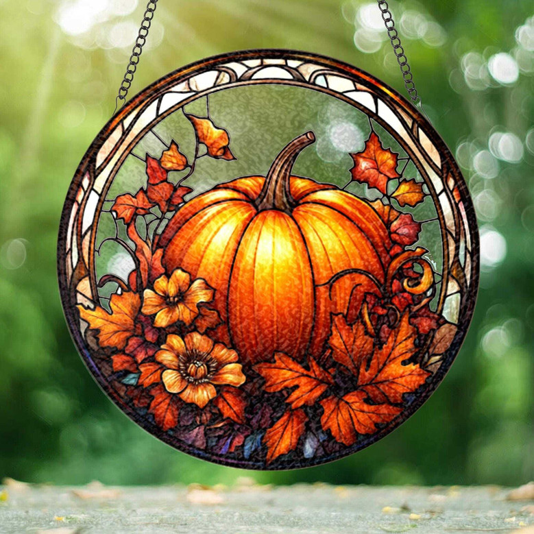 Charming Fall Pumpkin Stained Glass Suncatcher For Halloween DéCor