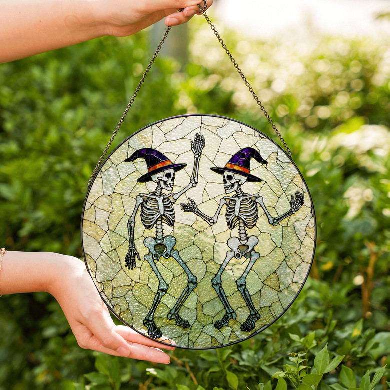 Spooky Skeleton Stained Glass Suncatcher Halloween Decor For Friends