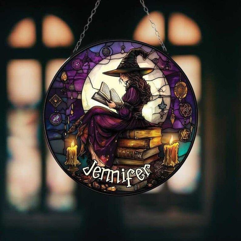 Witchy Stained Glass Suncatcher - Gothic Spiritual Decor For Halloween Lovers