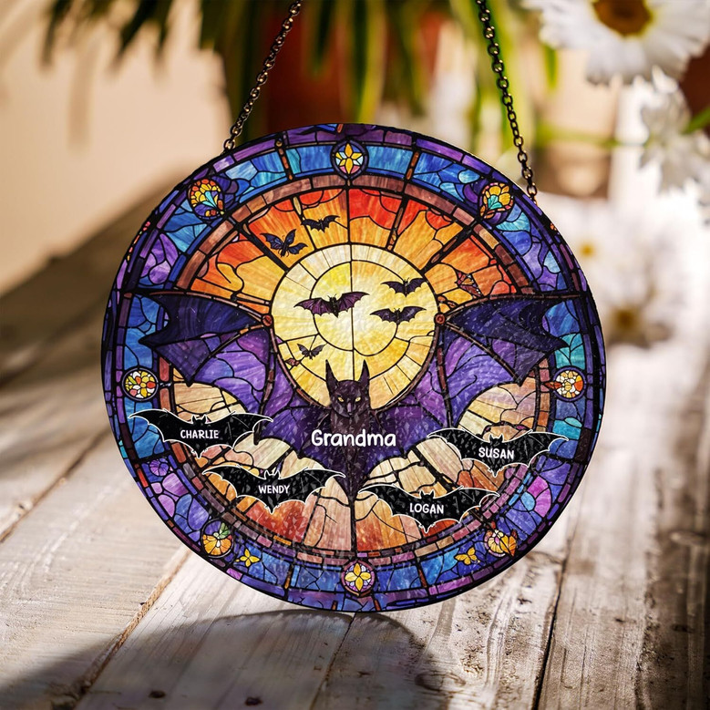 Charming Personalized Bat Stained Glass Suncatcher For Halloween Home Decor