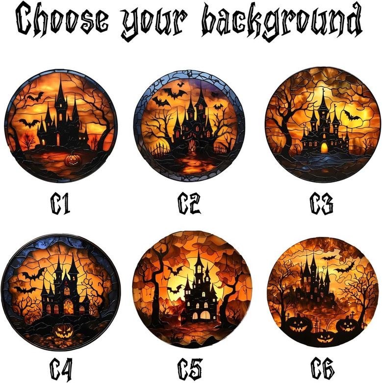 Spooky Halloween ghost family stained glass suncatcher, whimsical design in clear and opaque glass, window light catcher