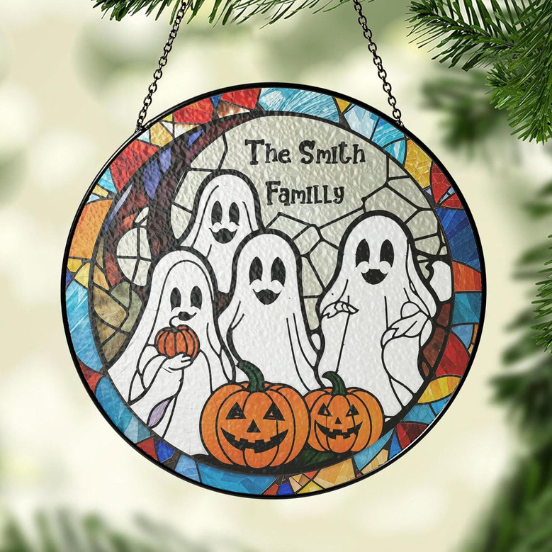 Ghost Family Themed Stained Glass Bat Suncatcher For Halloween Home DéCor - Customizable Hanging Art Piece