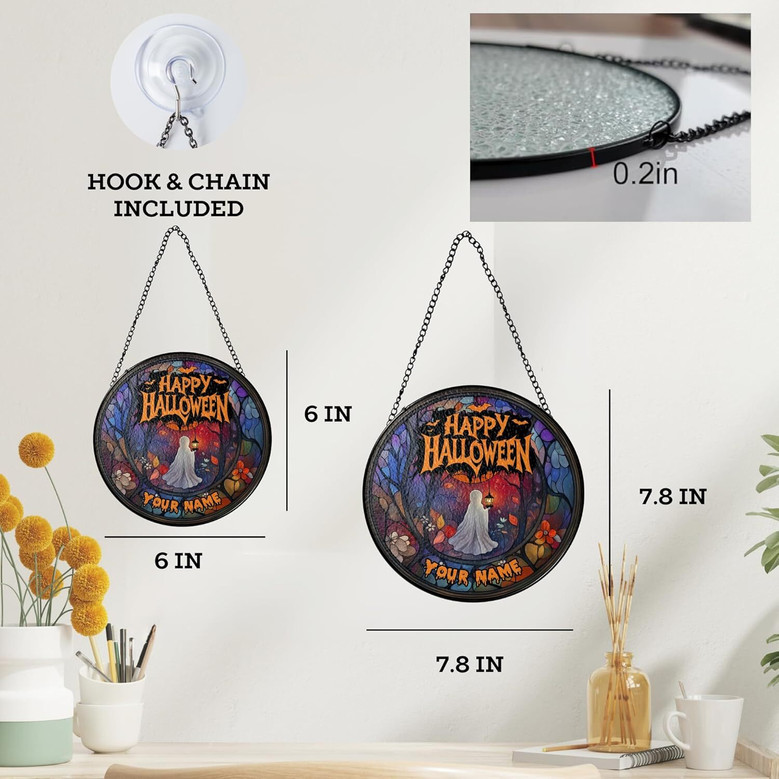 Ghost-Themed Halloween Bat Stained Glass Suncatcher For Home - Customizable Window Hanging Decoration