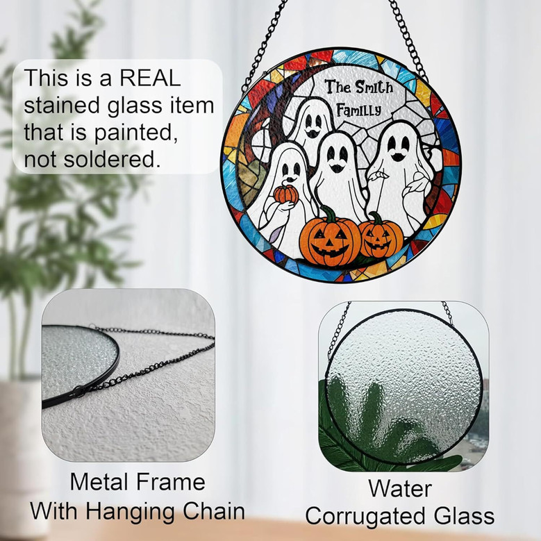 Ghost Family Themed Stained Glass Bat Suncatcher For Halloween Home DéCor - Customizable Hanging Art Piece