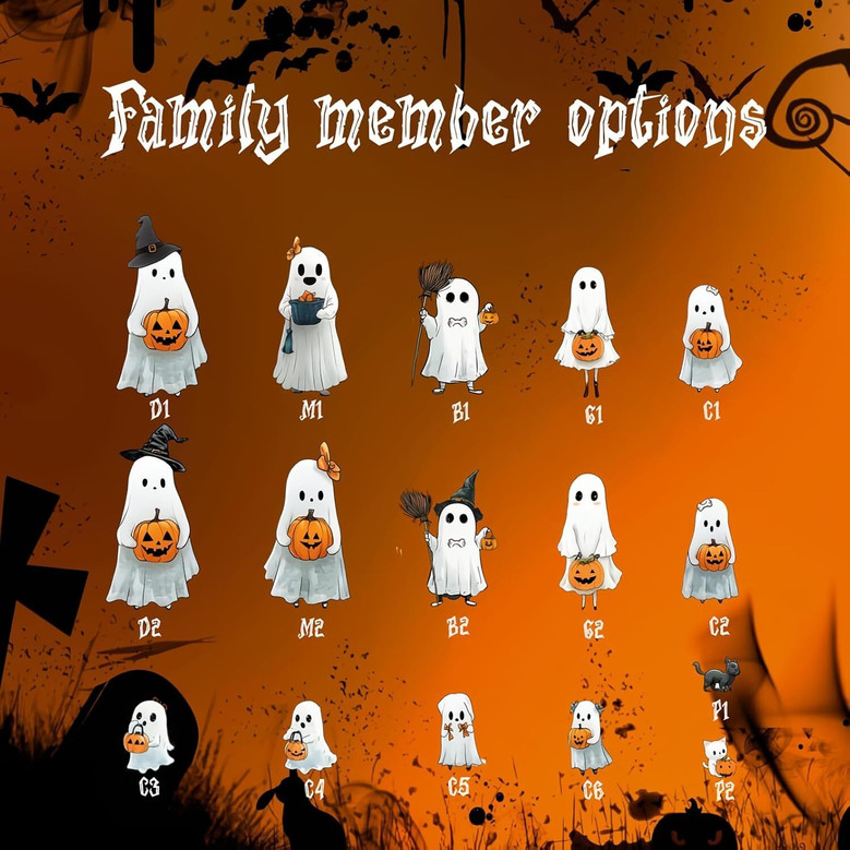 Spooky Halloween ghost family stained glass suncatcher for windows, add family name or date, personalized fall home gift