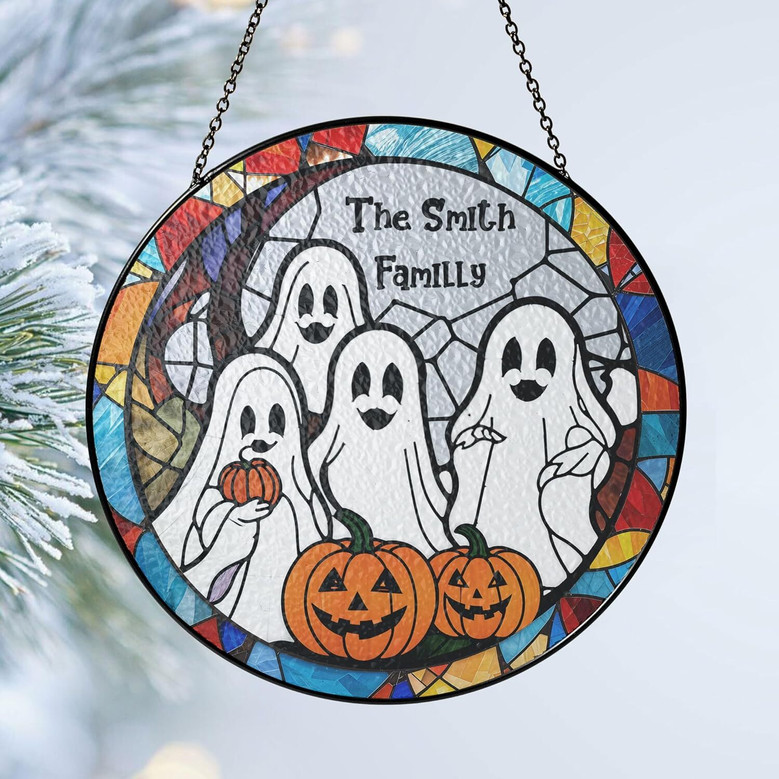 Ghost Family Themed Stained Glass Bat Suncatcher For Halloween Home DéCor - Customizable Hanging Art Piece