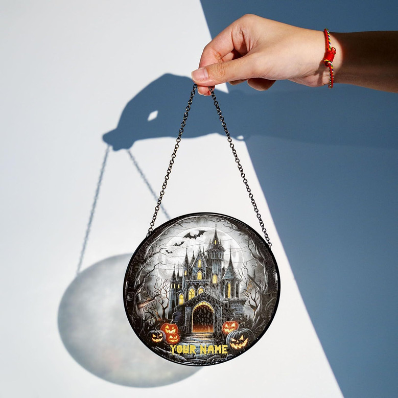 Halloween Ghost Family Stained Glass Suncatcher: Witch Pumpkin & Bat Window Decor For Halloween