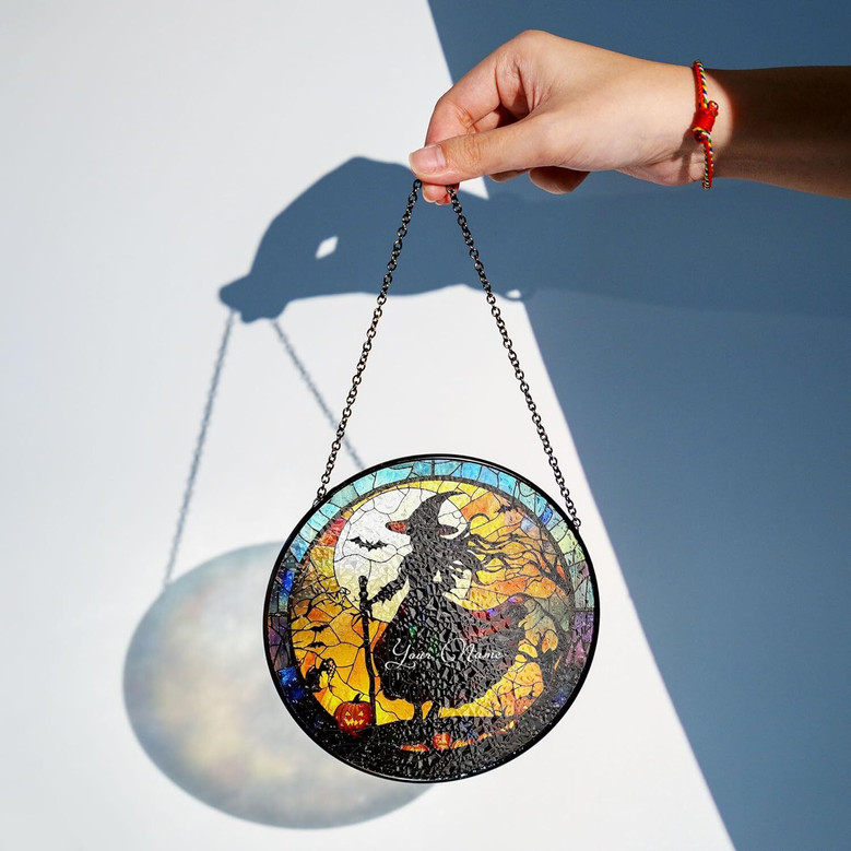 Custom Halloween Window Suncatcher With Witch Design For Festive DéCor