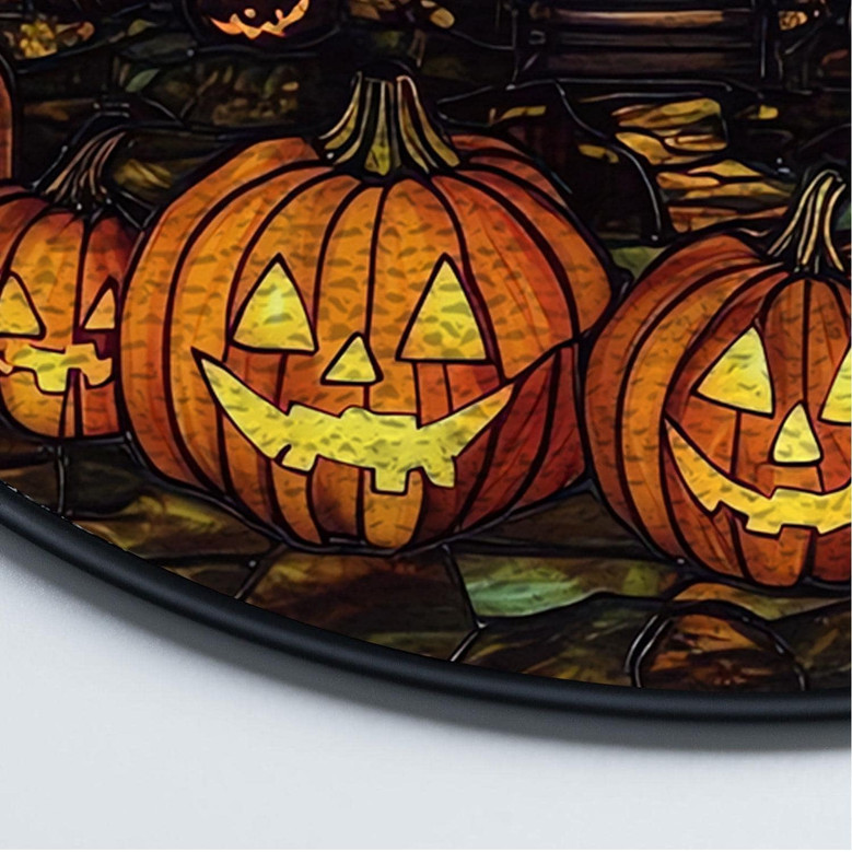 Spooky Pumpkin Haunted House Halloween Stained Glass Suncatcher For Home Decor