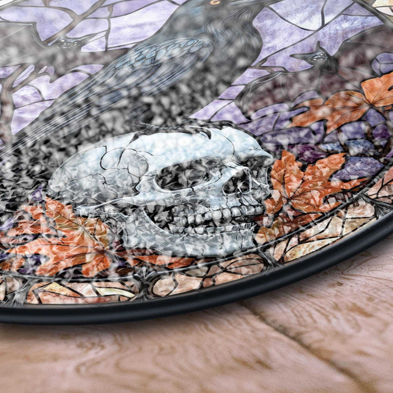 Raven Skull Halloween Stained Glass Suncatcher - Gothic Window Art For Spooky Fall DéCor And Horror Fans